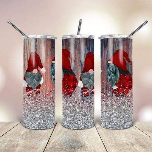 Red Gnome Glitter Wrap Tumbler