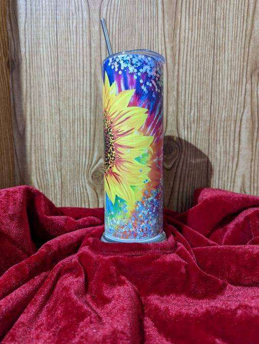 Sunflower Tie Dye Rainbow Glitter Tumbler - Image 3