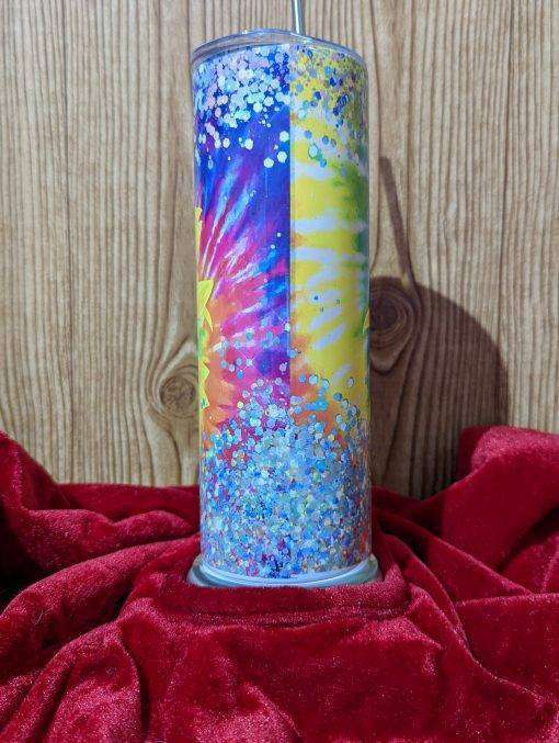 Sunflower Tie Dye Rainbow Glitter Tumbler - Image 2