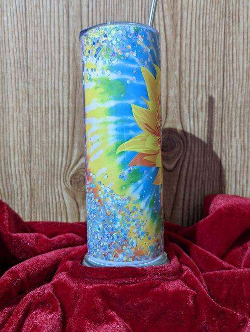 Sunflower Tie Dye Rainbow Glitter Tumbler - Image 7