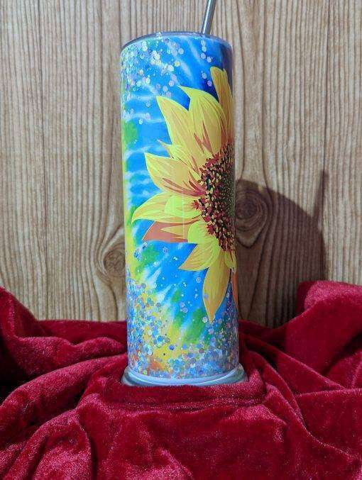 Sunflower Tie Dye Rainbow Glitter Tumbler - Image 6