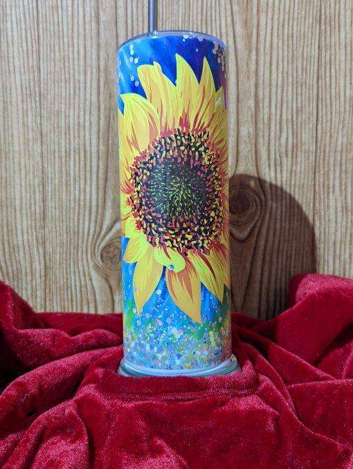 Sunflower Tie Dye Rainbow Glitter Tumbler - Image 5