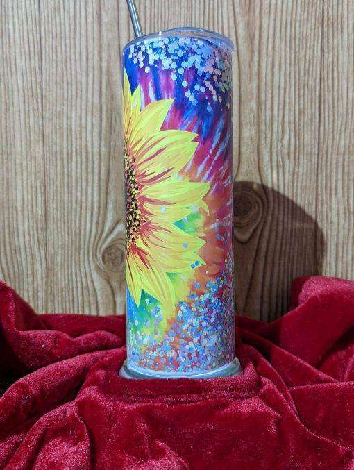 Sunflower Tie Dye Rainbow Glitter Tumbler - Image 4