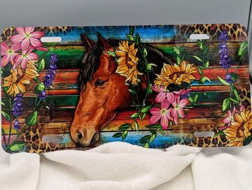 Horse With Leopard & Flowers License Plate - Image 2