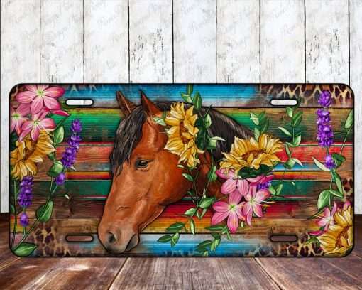 Horse With Leopard & Flowers License Plate